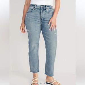 NWT Old Navy Extra High-Waisted Button-Fly Ripped Cut-Off Straight Ankle Jeans